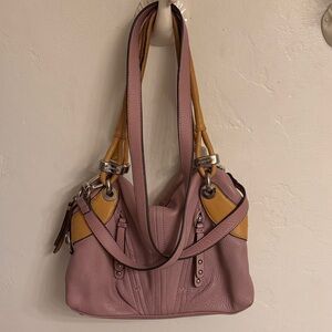 b. makowsky Pink and Tan Leather Shoulder Bag